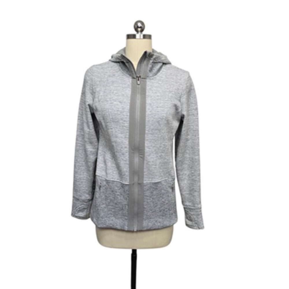 Athleta Hoodie Womens Small Gray Full Zip Fleece Lined Zip Pockets Sweatshirt